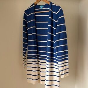 J. McLaughlin Italian Merino Wool Blue snd White Striped Cardigan women’s